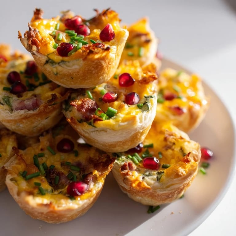 A holiday feast: savory mini quiche Christmas trees, arranged and decorated for your celebration table.