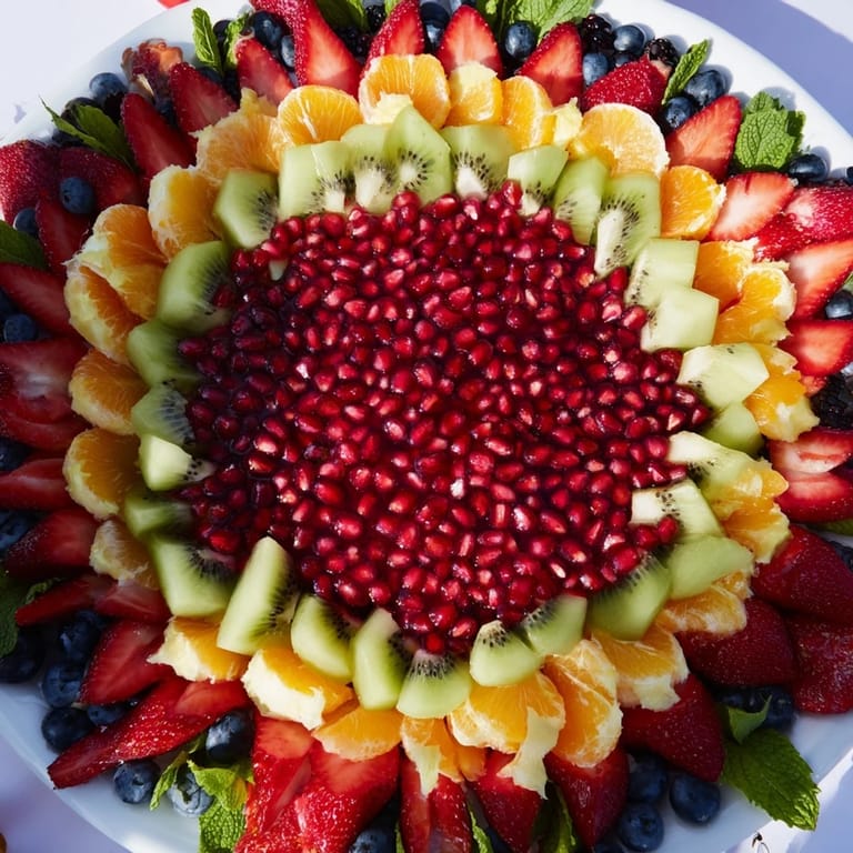 Enjoy the vibrant colors of this easy Pomegranate Starburst Platter, a healthy and beautiful display.