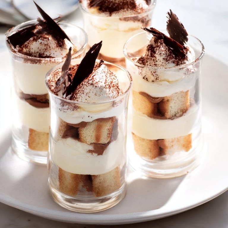 These decadent Countdown Tiramisu Shots feature coffee-soaked ladyfingers and smooth mascarpone cream, perfect for dessert.