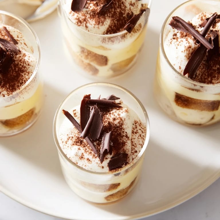 Mini Countdown Tiramisu Shots offer lovely Italian flavors, with each glass showcasing coffee-kissed ladyfingers and creamy layers.