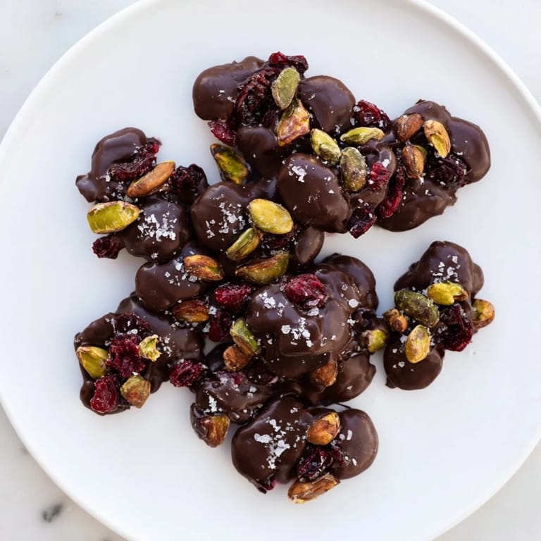 Vibrant photo: Bite into these Pistachio and Dried Cranberry Clusters, showcasing a gourmet treat's texture and flavors.