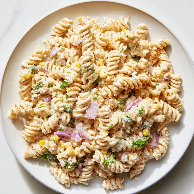 Enjoy a bowl of creamy Street Corn Pasta Salad with juicy lime wedges, a delightful and flavorful dish.