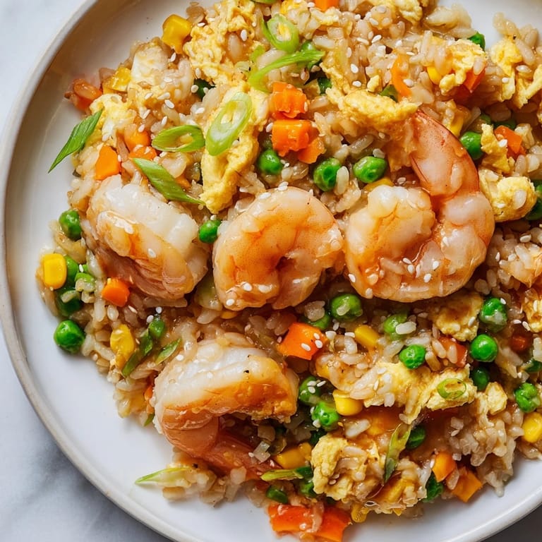 A tempting bowl filled with this easy shrimp fried rice hack, perfectly stir-fried and ready to eat.