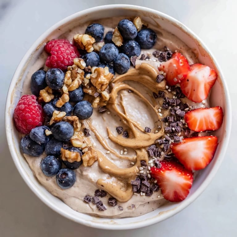 This image shows a Protein Ice Cream Bowl topped with fresh berries, perfect for a healthy dessert.