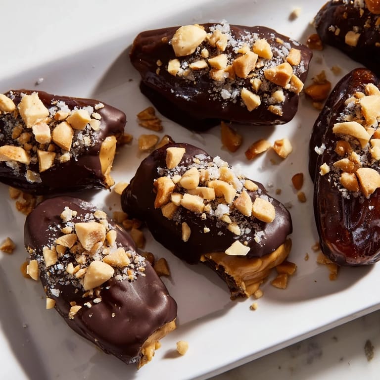 This date bark Snickers-style features a rich chocolate coating, chopped peanuts, and an irresistible creamy filling.