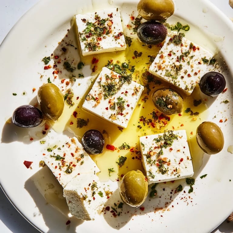 A close-up of a delightful Turkish Olives & Cheese Board, showcasing olives, feta, warm pita, and honey drizzled over cheese.