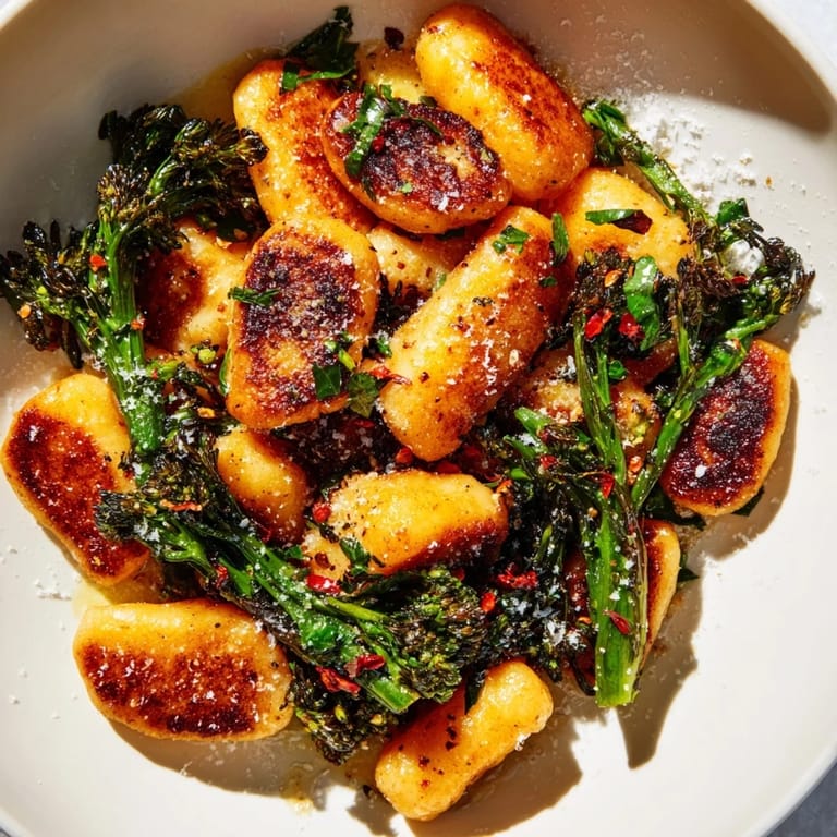 Hearty Sheet Pan Gnocchi Bake served family-style, featuring golden gnocchi, charred broccolini, and melted Parmesan, perfect for weeknight dinners.