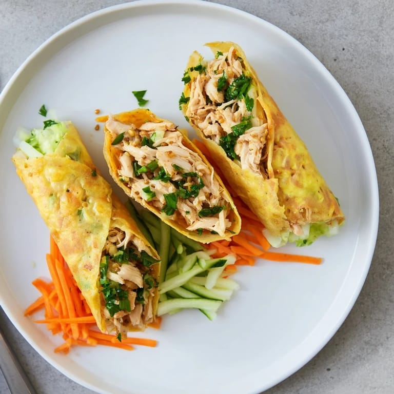 Hearty garlicky pulled chicken wraps served warm, topped with fresh parsley and lemon wedges.