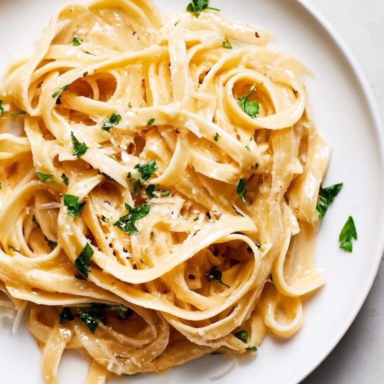Steaming bowl of Sriracha Honey Pasta topped with chopped parsley and parmesan, ready to serve as a quick weeknight dinner.