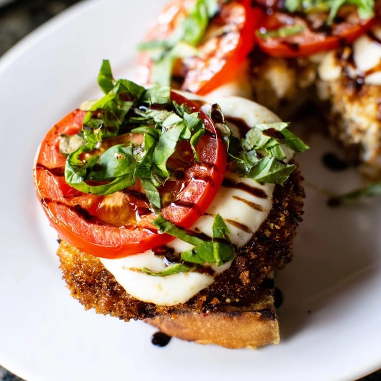 Sizzling golden chicken cutlets topped with mozzarella and fresh basil on a ciabatta roll for an Italian-inspired meal.