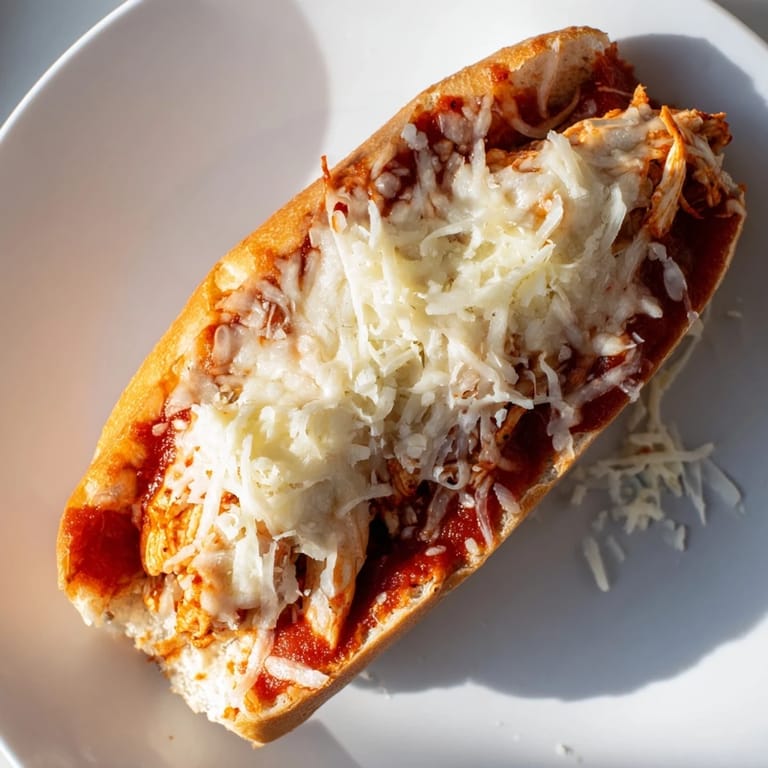Fresh parsley and golden, buttery baguette edges frame the hearty Italian-American appetizer on a rustic wooden board.
