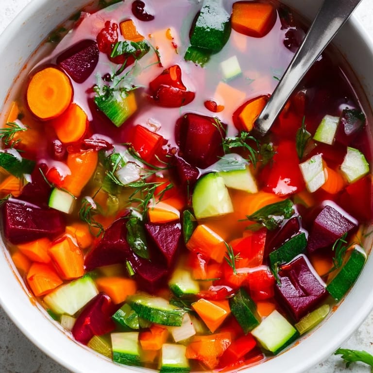 This vibrant vegan soup features tender vegetables and a clear broth, perfect for a healthy, warming meal.