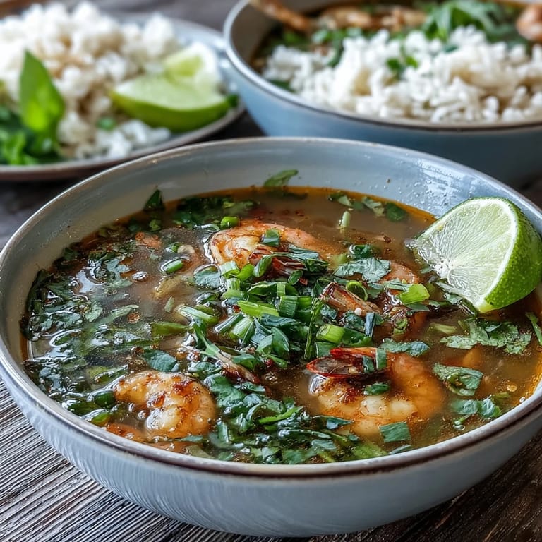 Sizzling Tom Yum Soup is served in a white bowl with steam rising and lime wedges on the side.