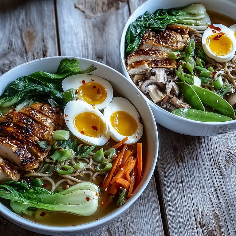 Spoonful of Healthy Miso Chicken Noodle Bowls revealing colorful vegetables, soba noodles, and spicy chili oil.