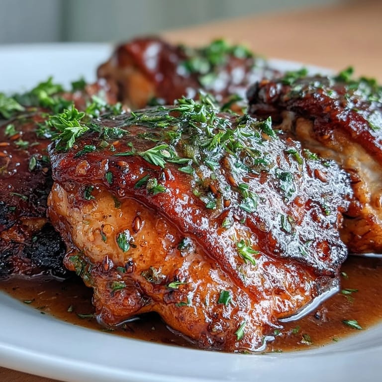 Tender Slow Cooker Honey Mustard Chicken breasts being lifted from the slow cooker, drizzled with glossy honey mustard sauce and garnished with parsley.