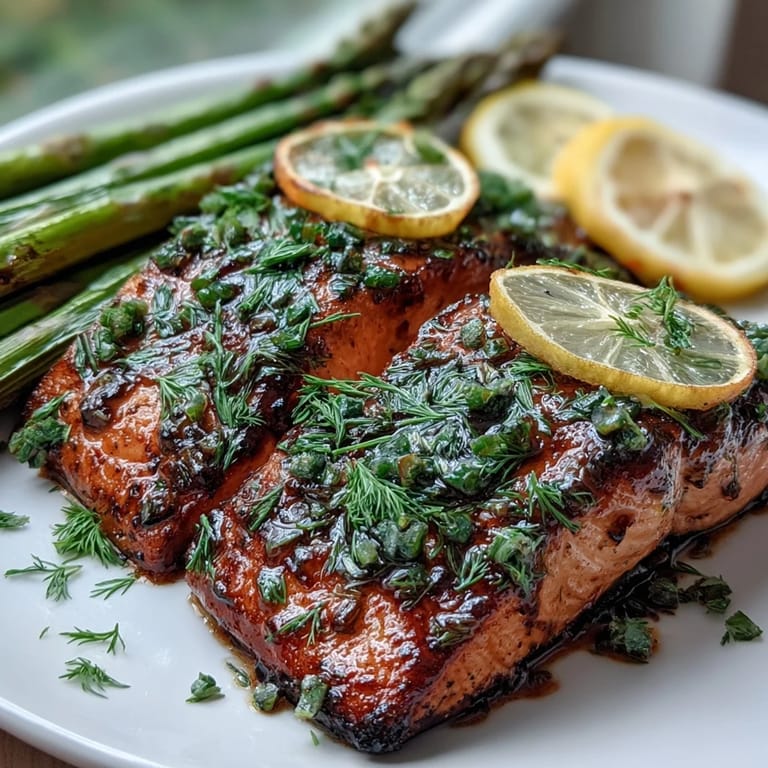 Golden, herb-crusted Marry Me Salmon fillets with lemon wedges and olive oil drizzle on a rustic table.