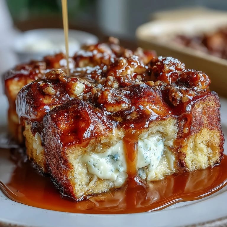 Slices of soft brioche layered with cream cheese, baked to perfection in a ceramic dish.