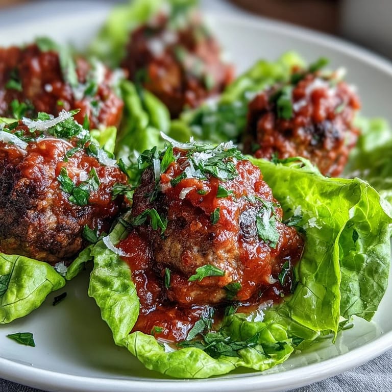 Freshly baked turkey meatballs in butter lettuce cups, topped with homemade marinara and extra Parmesan cheese.