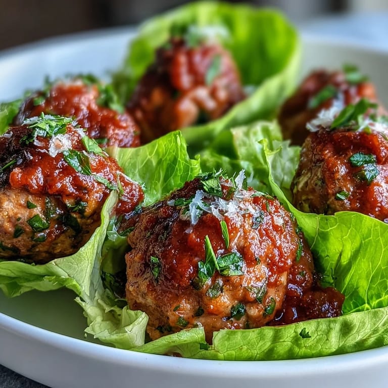Savory Skinny Turkey Meatball Lettuce Wraps served warm, garnished with basil for an easy low-carb dinner.