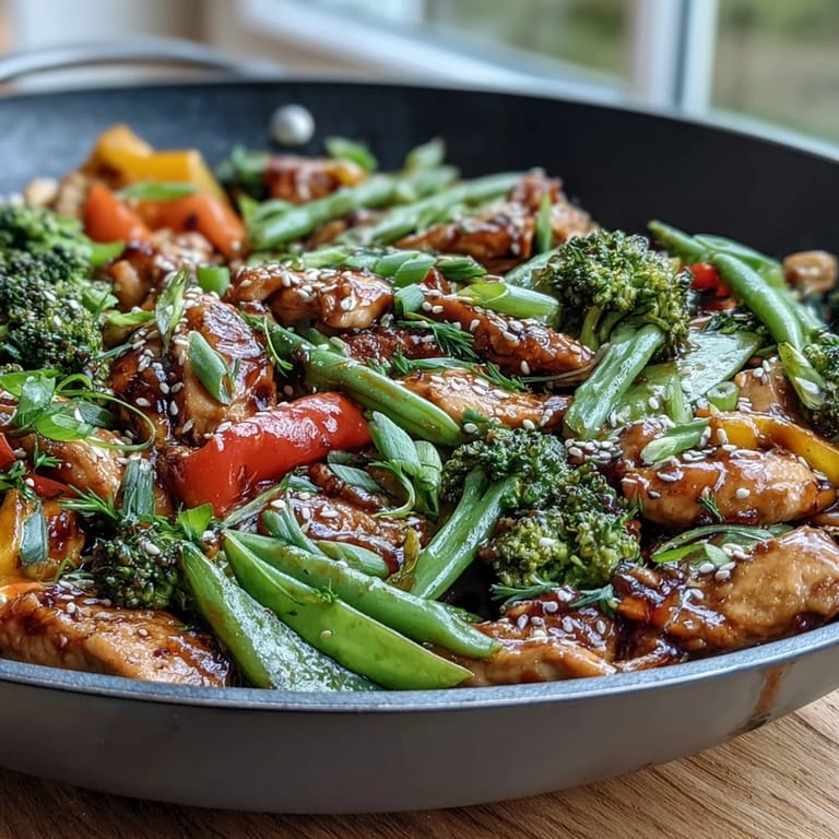 Ready-to-serve High-Protein Chicken and Veggie Stir-Fry garnished with spring onions, perfect over steamed brown rice.