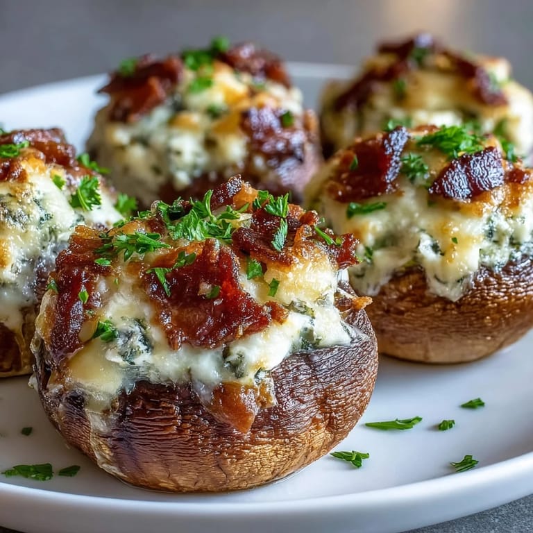 These tender mushrooms are generously stuffed with a rich blend of cream cheese, cheddar, and smoky bacon, making them an irresistible keto-friendly treat.