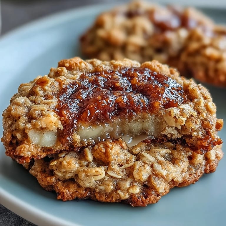 Golden-brown vegan banana oat breakfast cookies packed with hearty oats, ripe bananas, and warm cinnamon, ideal for meal prep or busy mornings.