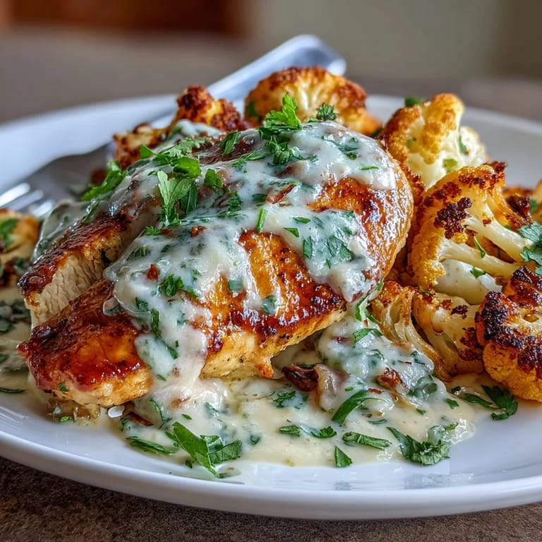 Keto-friendly poblano chicken with velvety sauce and perfectly caramelized cauliflower, ideal for Mexican-inspired meals.