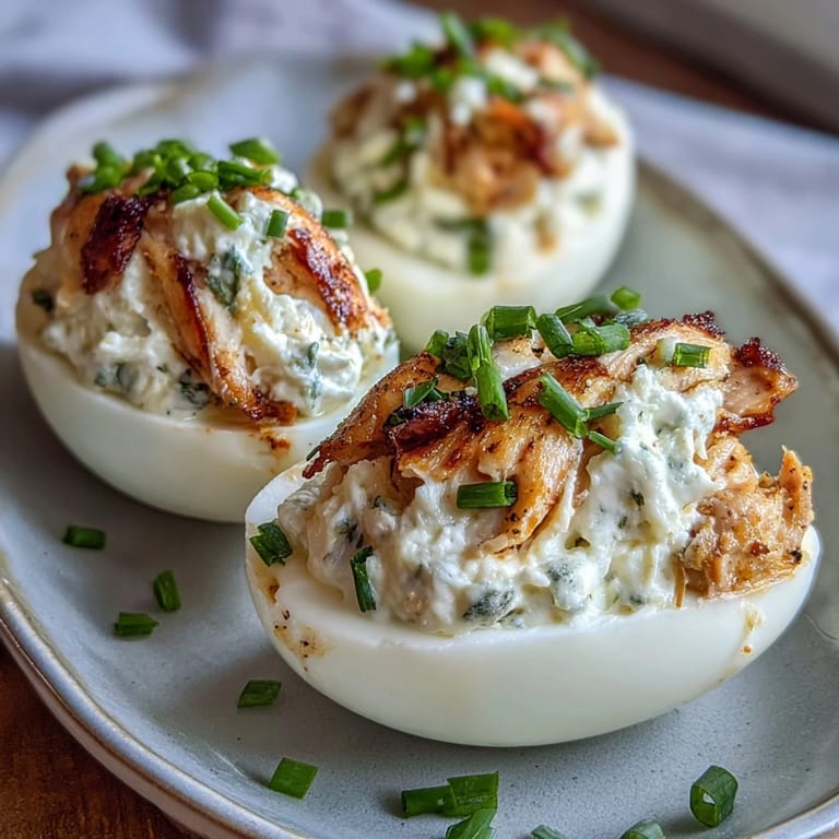 Cute deviled egg chicks peeking out of their shells, perfect for spring holiday platters.