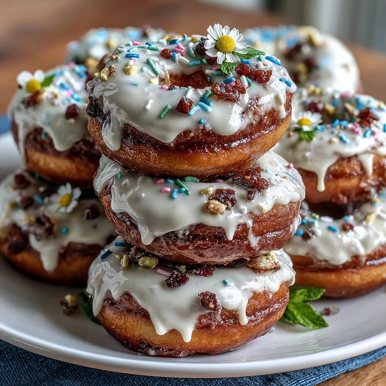 Charming mini donut tower in pastel hues, topped with edible blooms, making a stunning baby shower centerpiece.