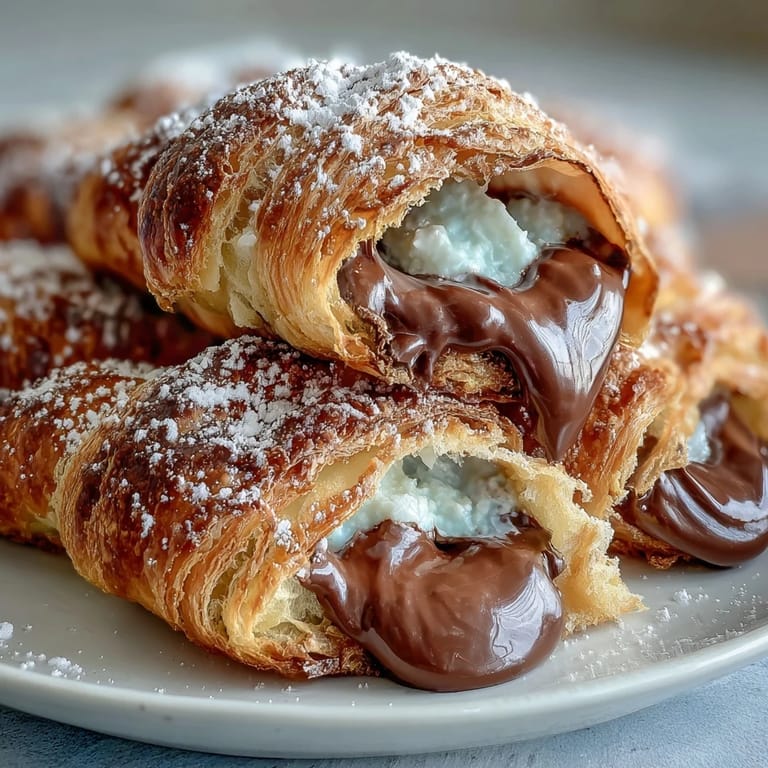 Warm, gooey chocolate croissant bread pudding topped with powdered sugar and fresh berries for an indulgent brunch treat.  