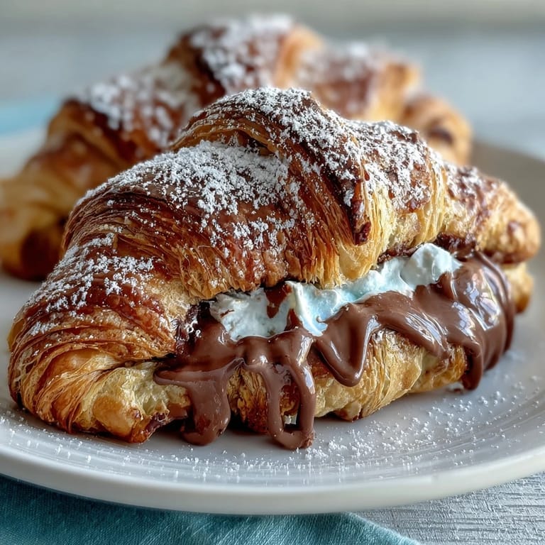 Creamy custard-soaked croissants and dark chocolate baked together, creating a comforting dessert perfect for sharing with loved ones.