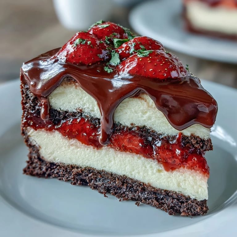 3. Luscious Easy Dubai Chocolate Strawberry Cheesecake Cups topped with glossy dark chocolate ganache and garnished with whole strawberries and crushed pistachios.