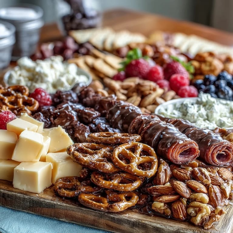 An inviting snack board filled with cheese, meats, and sweets perfect for graduation parties.