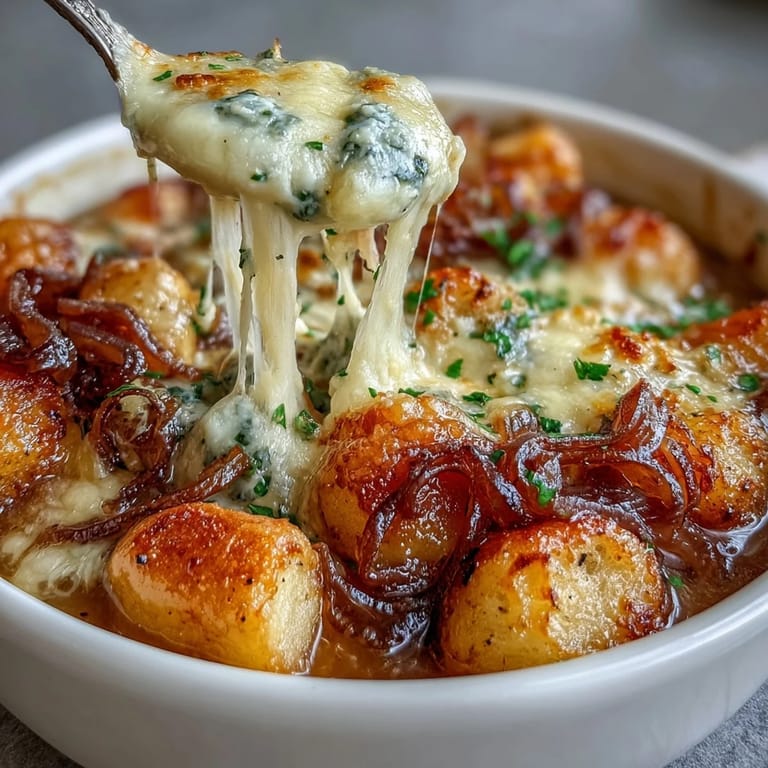 Rich caramelized onion broth with tender gnocchi, finished with golden broiled cheese and crusty bread.