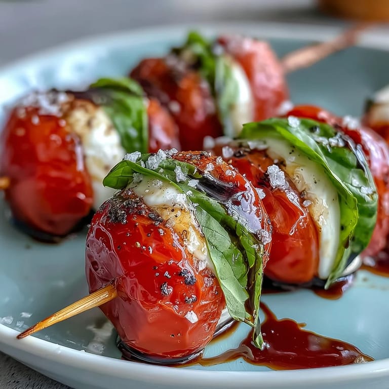 Juicy Caprese skewers, a simple Italian appetizer perfect for gatherings.
