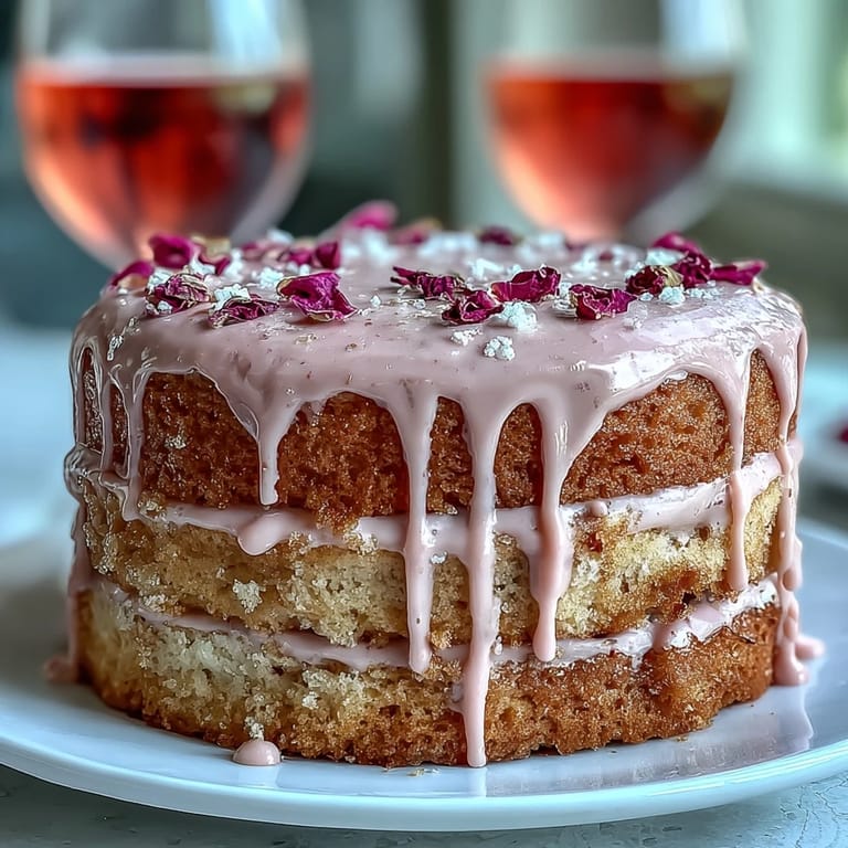 This beautiful bridal shower rosé velvet cake features a stunning golden finish.