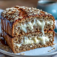 A rustic slice of Irish brown bread topped with creamy honey butter, golden and inviting on a wooden board.