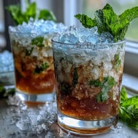 Refreshing Kentucky Derby Mint Julep Mocktail with crushed ice and vibrant mint sprigs in classic silver cups.