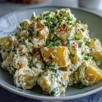 Classic Deviled Egg Potato Salad with creamy dressing and chopped eggs, perfect for Easter or summer cookouts.  