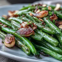 Roasted garlic green beans with caramelized garlic and lemon zest, a tender and savory Easter side dish.